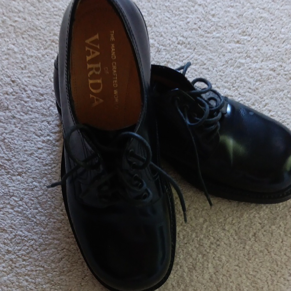 Polished Black Leather Derby Oxfords